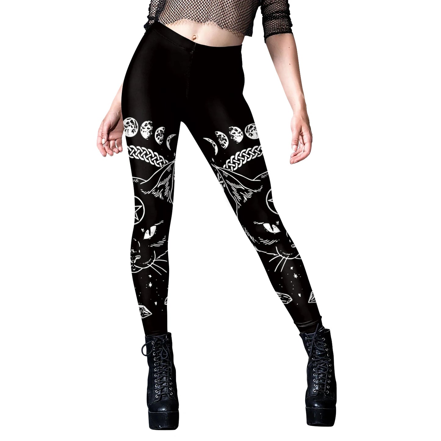 [You're My Secret] Gothic Leggings For Women Ouija Workout Yoga Trousers Pants Dark Black Cat Skull Leggins Devil Satan Leggings