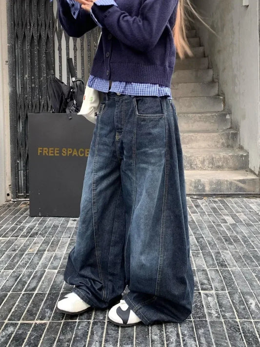 Y2K Fashion New Letters Embroidered Washed Baggy Jean Women Gothic Harajuku Vintage Hip Hop Pop Casual High Waist Wide Leg Pants