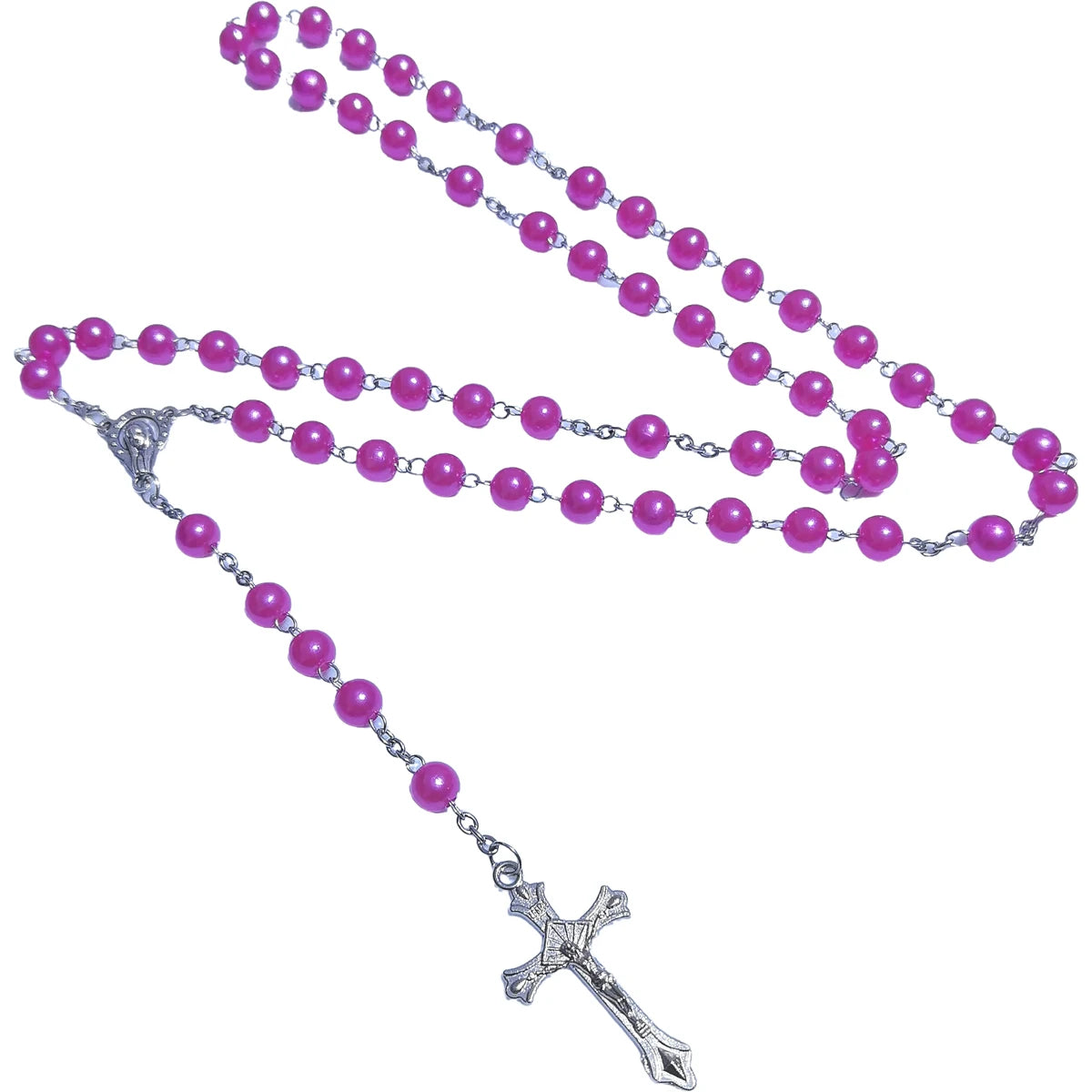 ファッションクロスペンダントロングウェザーチェーンABSイミテーションパール聖母マリアペンダント祈りネックレス女性と男性用