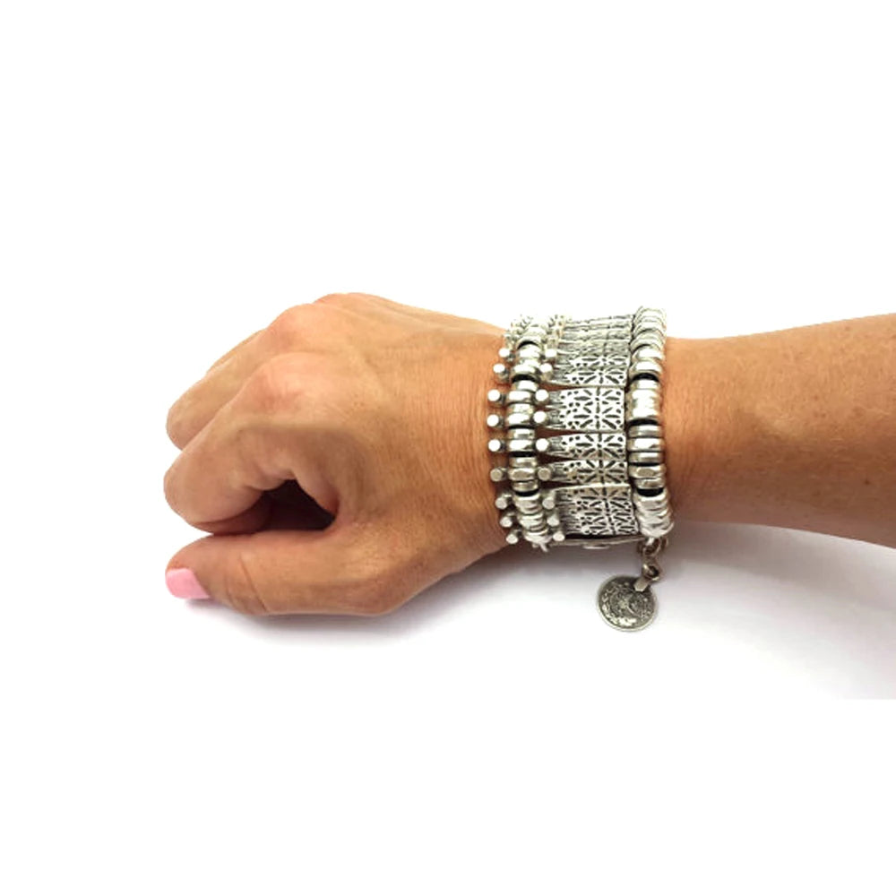 ヴィンテージシルバーゴールドコインブレスレット レディース メンズ ボヘミアン ヒッピー ビーチパーティー アフガニスタン トルコ マルセイユ エスニックブレスレット ジュエリー