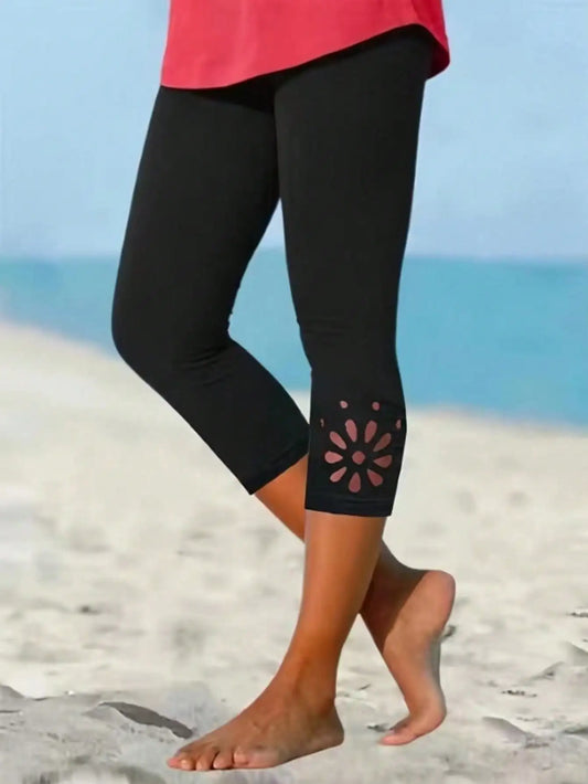 Women's Spring/Summer Stretchy Capri Yoga Leggings - Soft Fabric Workout Tights with Prints for Gym, Running & Pilates