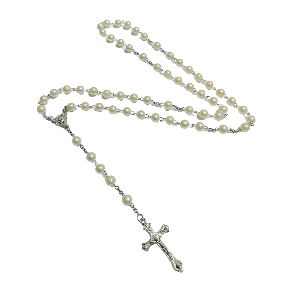 ファッションクロスペンダントロングウェザーチェーンABSイミテーションパール聖母マリアペンダント祈りネックレス女性と男性用
