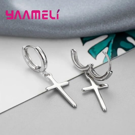 ファッションハンドメイドシンプルスムースクロスチャームドロップイヤリングファイン925スターリングシルバーヒップホップジュエリーギフトレディースメンズ