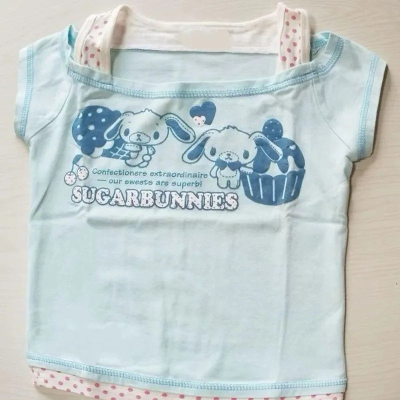 Y2K カジュアルウェア 夏 かわいい フェイクツーTシャツ 日本のサブカルチャー 漫画プリントTシャツ レディース スイートキュート 原宿系 クロップトップス