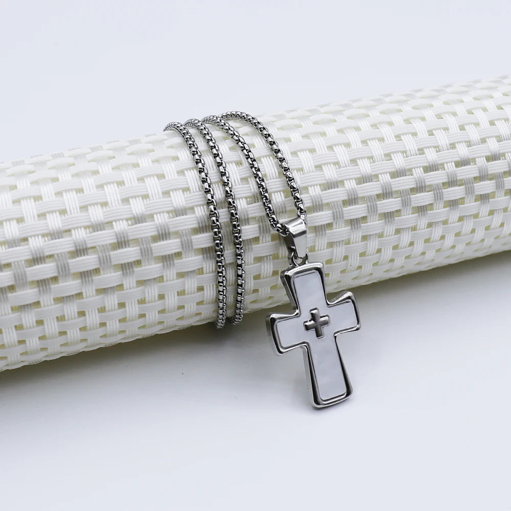 1 Piece Cross Pendant Necklace Men Tide Titanium Steel Niche Design Hip Hop Style Sweater Chain Women Holiday Gift