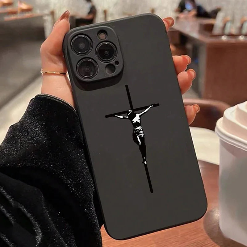 イエス・キリストの十字架が描かれた耐衝撃携帯電話ケース iPhone 17 16 15 14 11 12 13 Pro Max 7 8 14 15 16 Plus 17 Air 16E ソフトカバー用