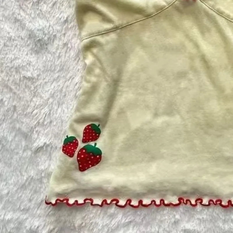 Y2K セクシーキャミソール 日本のサブカルチャー かわいい漫画子猫プリントタンクトップ ドーパミン フリルデザイン ホルターベスト スイートショートトップ