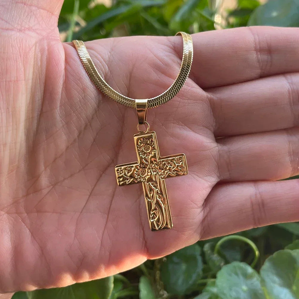 キリスト教イエス十字架ネックレス レディース メンズ ステンレススチールチェーン チョーカー 宗教的十字架ペンダント ジュエリー 祈り 洗礼ギフト