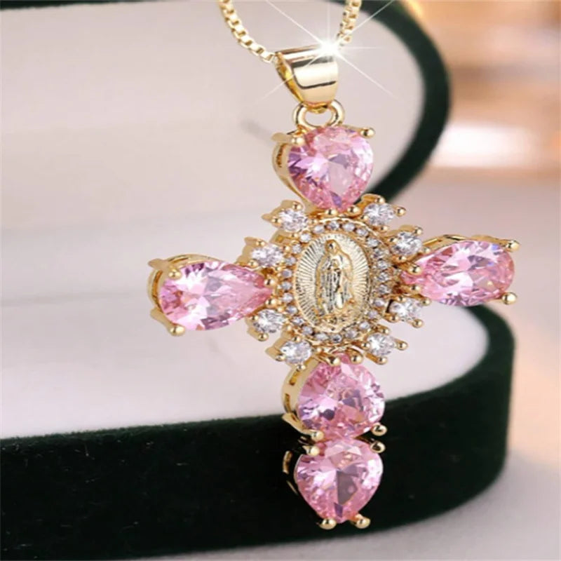 メンズとレディースのファッショナブルな鎖骨チェーンクロスマドンナネックレス、マイクロインレイジルコンペンダント付き