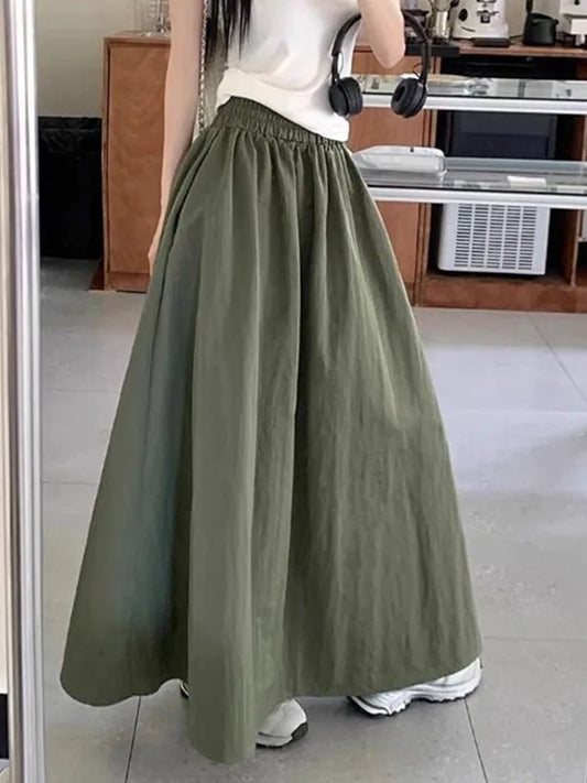 Workwear Halflength Skirt for Women Summer Loose High Waist Covering Crotch Student Dropping Feeling A-line Hundred 58ON