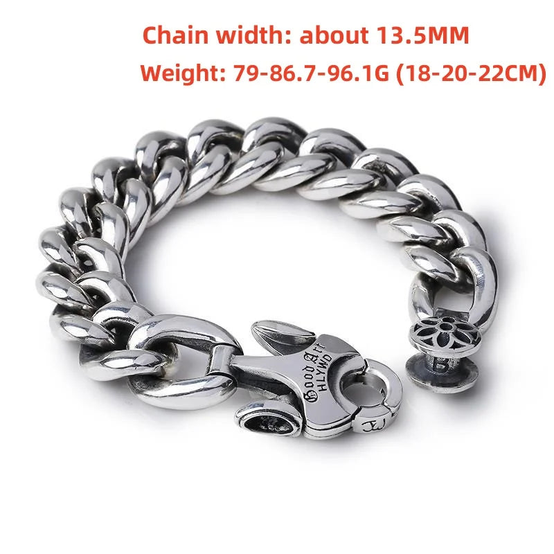 六字真言メンズS925シルバーブレスレット マントラ 桜 金剛杵 威圧的 個性 トレンディ レトロ 幸運ジュエリー