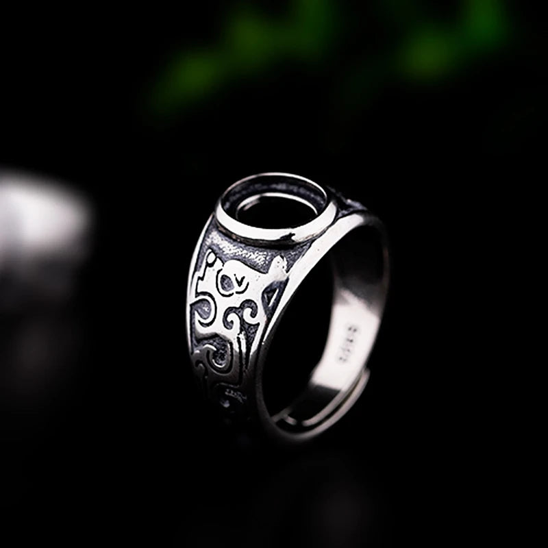 925 Sterling Silver Vintage7x9mm 8x10mm Oval Cabochon Semi Mount Ring Art Nouveau Men Engagement Wedding Ring Antique