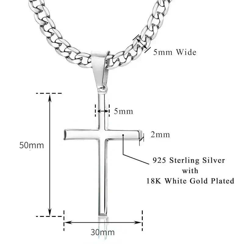 925スターリングシルバークロスネックレス メンズ レディース 5mm ステンレススチール 耐久性のあるキューバ十字架ペンダントネックレス ジュエリー
