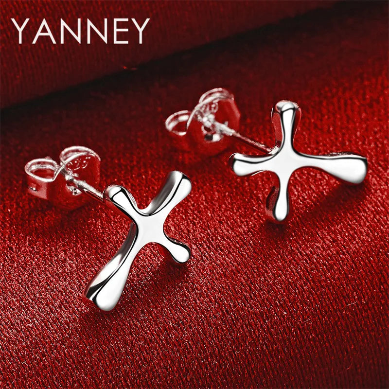 高級925スターリングシルバーの絶妙なクロスイヤリング（レディース）、スタイリッシュなパーティーアクセサリー、ウェディングジュエリー