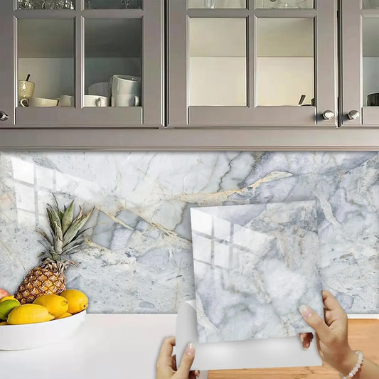 10/30/50PCS Thickened Self-adhesive Decor Wall Sticker Marble Tile Floor Sticker PVC Waterproof Toilet Kitchen Home Floor