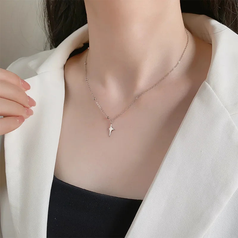 925スターリングシルバークロスネックレススターアシンメトリーパーソナライズカラーチェーン友達への誕生日プレゼント学生ジュエリー