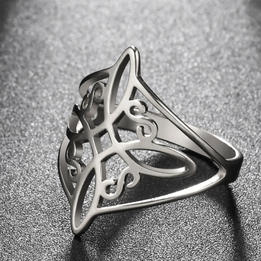 Witch Knot Stainless Steel Ring Wiccan Cross Celtics Knot Women Men Rings Witchcraft Good Luck Protection Amulet Birthday Gifts