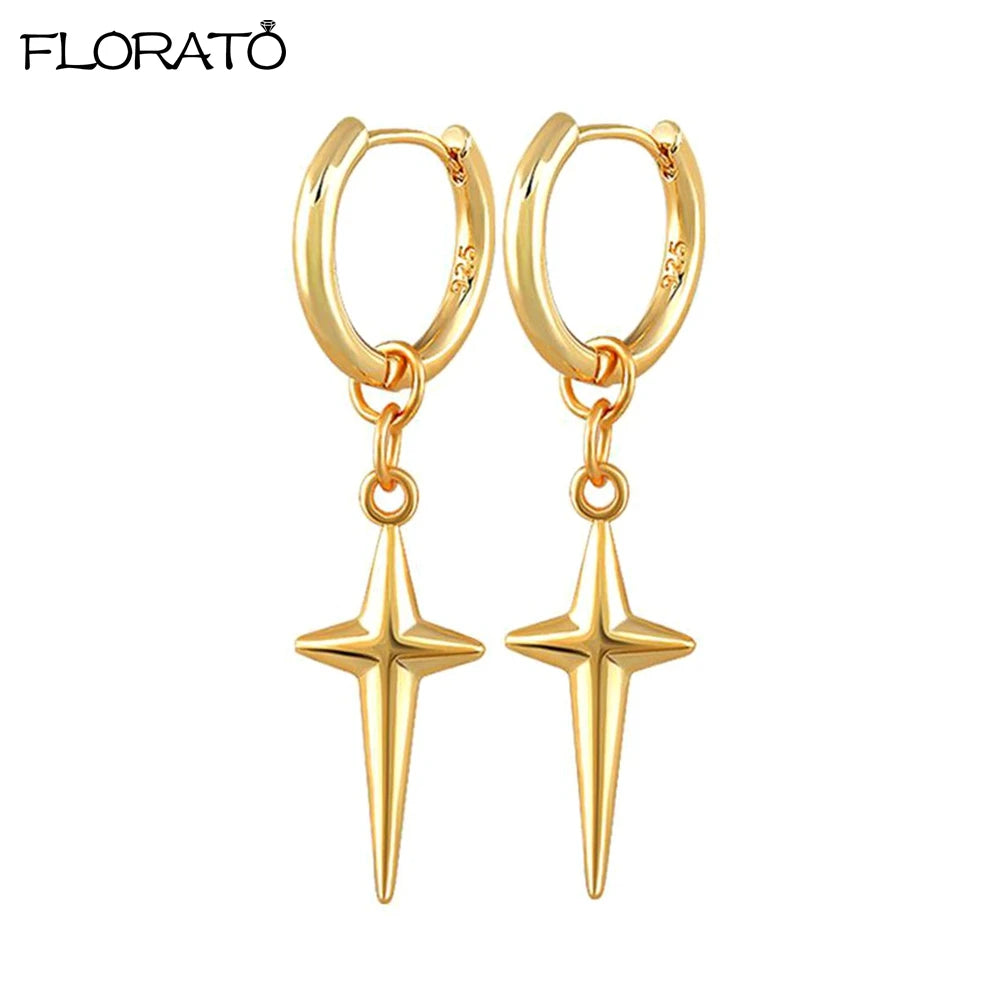 925シルバーニードルメンズクロススターパンクダングルイヤリングゴシックレディースクロスイヤーフープイヤリングハギーペンダントピアスジュエリー