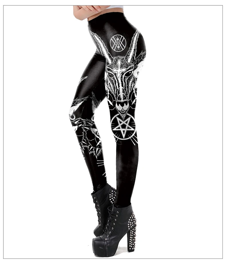 [You're My Secret] Gothic Leggings For Women Ouija Workout Yoga Trousers Pants Dark Black Cat Skull Leggins Devil Satan Leggings