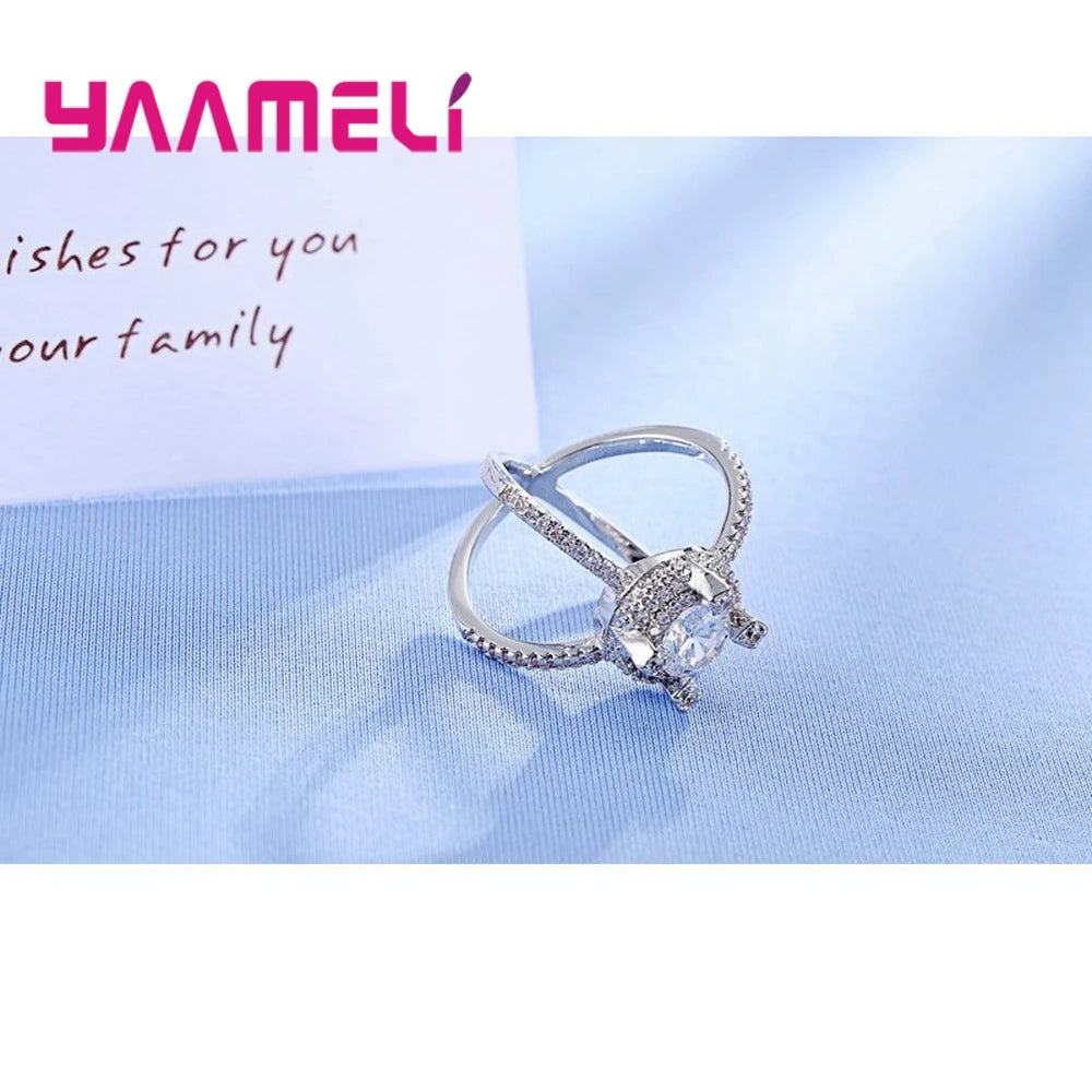 トレンド感のある女性用ウェディングアニロス卸売クロスフィンガーリング925スターリングシルバーカラーCZファッションクリスタルリング女性へのギフト