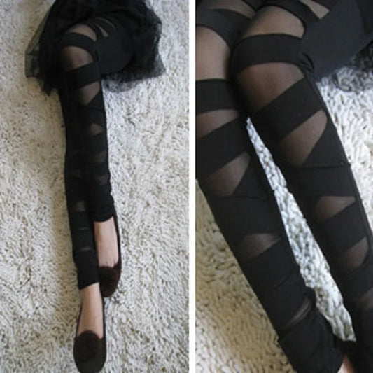 women's plus size gothic legging laces black ladies ripped leggings for women pants mesh bandage leggins lace punk rock fashion