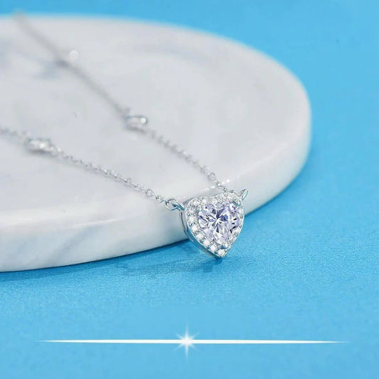TY 0.8CT Moissanite 925 Sterling Silver Necklace for Women Heart Pendant Necklace D Color Shining Fine Jewelry Lab Diamond