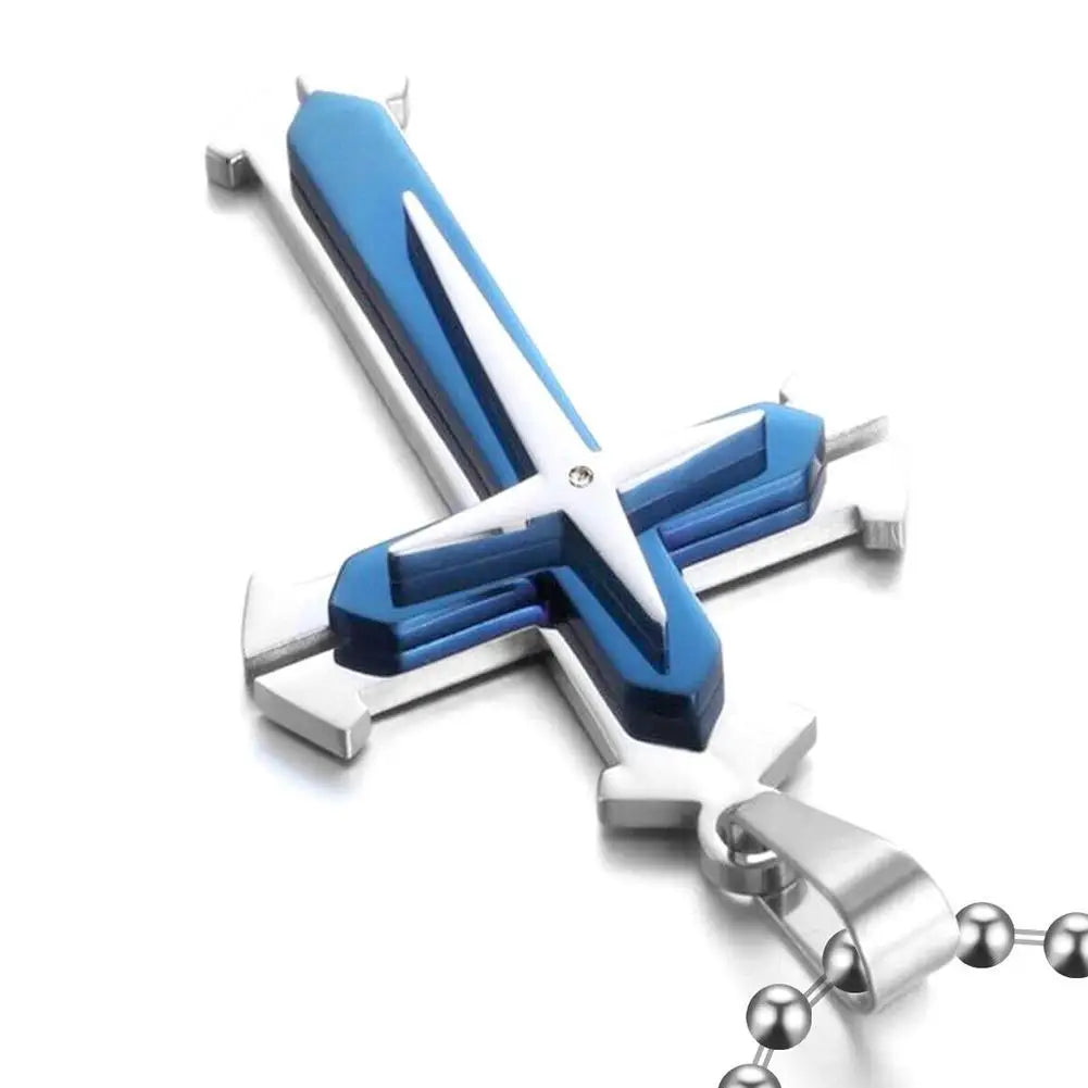Vintage Crosses Pendant Necklace With Bead Chain Jewelry Necklace Blue Fashion Patterned Men Accessories Alloy Cross