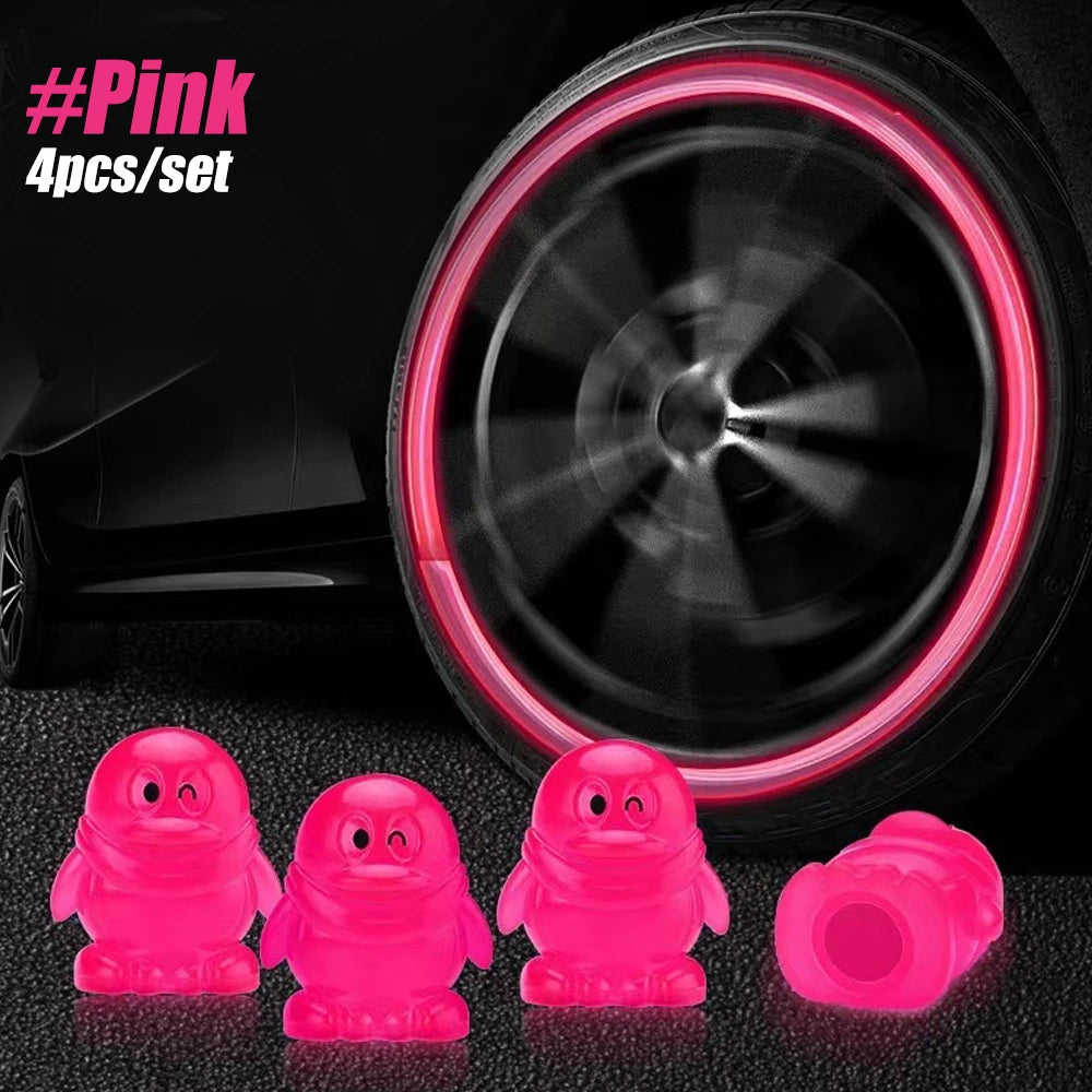 4Pcs Fluorescent Car Tire Valve Caps , Tire Valve Accessories, Luminous Tire Valve Cover, Suitable for Car Truck Motorcycle Bike