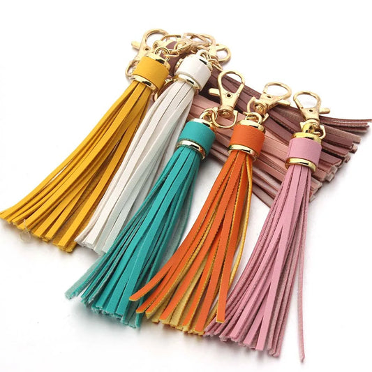 Hot selling copper alloy lobster buckle leather tassel pendant keychain bag accessories for women