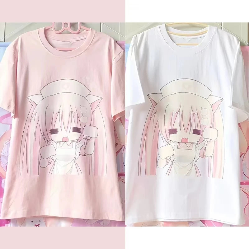 Y2k Women Clothing Cute Cartoon Summer Short Sleeve Tops Loose Anime Print Subculture T Shirts Haraiuku New Kawaii Sweet Tees