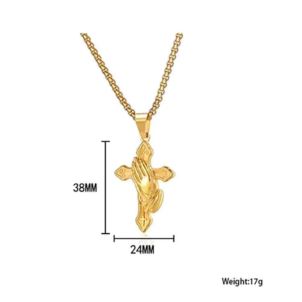祈りの十字架ネックレス トレンディ 男女兼用 ハンドトゥペンダント ヒップホップ チタンスチール セーターチェーン ジュエリー ギフト