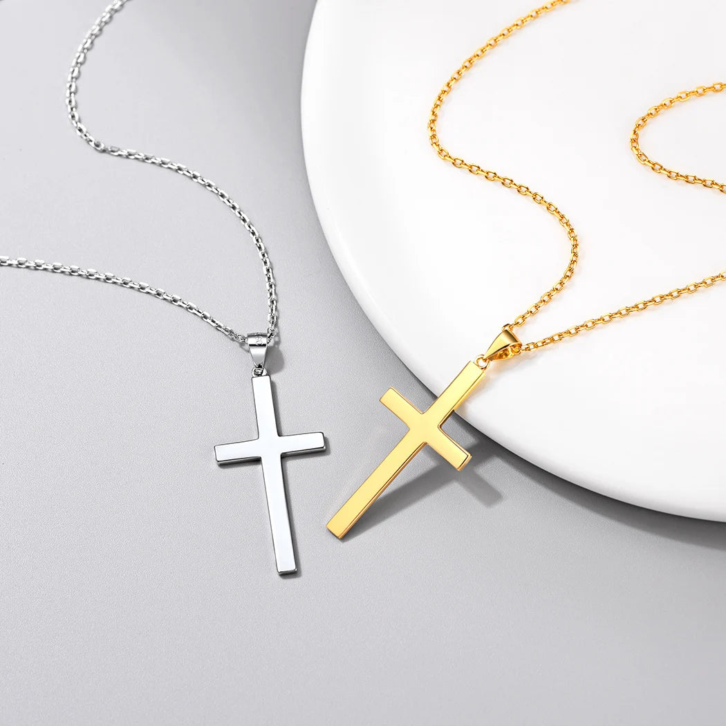 U7 925 Sterling Silver Cross Necklace 4.4g Shiny Cross Pendant Rolo Chain Minimalist Religious Christian Unisex Jewelry Gift