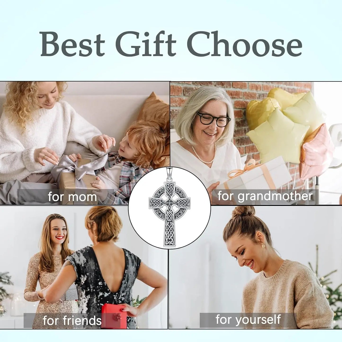 Celtic Cross Necklace for Men Women 925 Sterling Silver Celtic Cross Pendant Evil Eye Necklace Irish Trinity Knot Jewelry