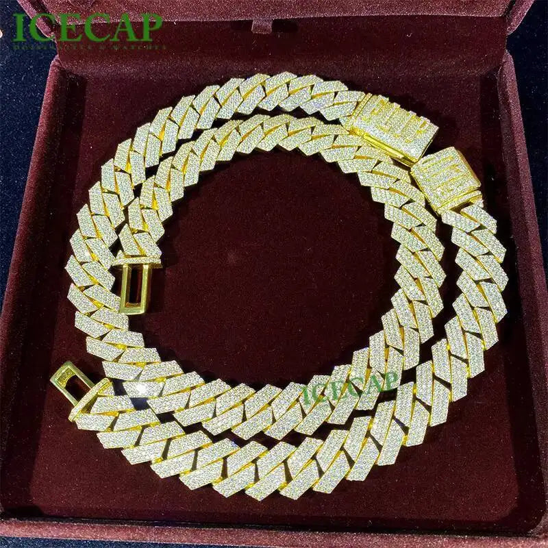 925スターリングシルバー 20mm アイスアウト キューバンリンクチェーン ヒップホップ メンズ アイスアウト キューバンリンクチェーン フルダイヤモンド モアッサナイト ネックレスチェーン