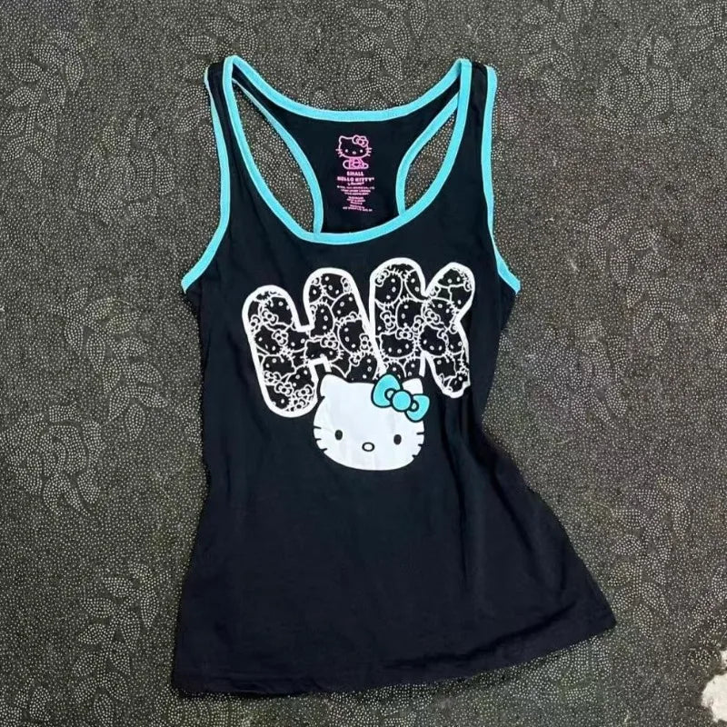 Women's Sexy Hottie Camisole Japanese Subculture Cartoon Print Halter Vest Harajuku Splicing Fashion Tanks Female Slim Chic Tops