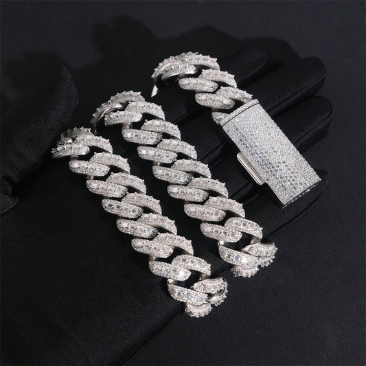 Wong Rain Hip Hop Rock 925 Sterling Silver VVS1 3EX D Real Moissanite Full Diamonds Gems 18 MM Cuban Chain Necklace Fine Jewelry