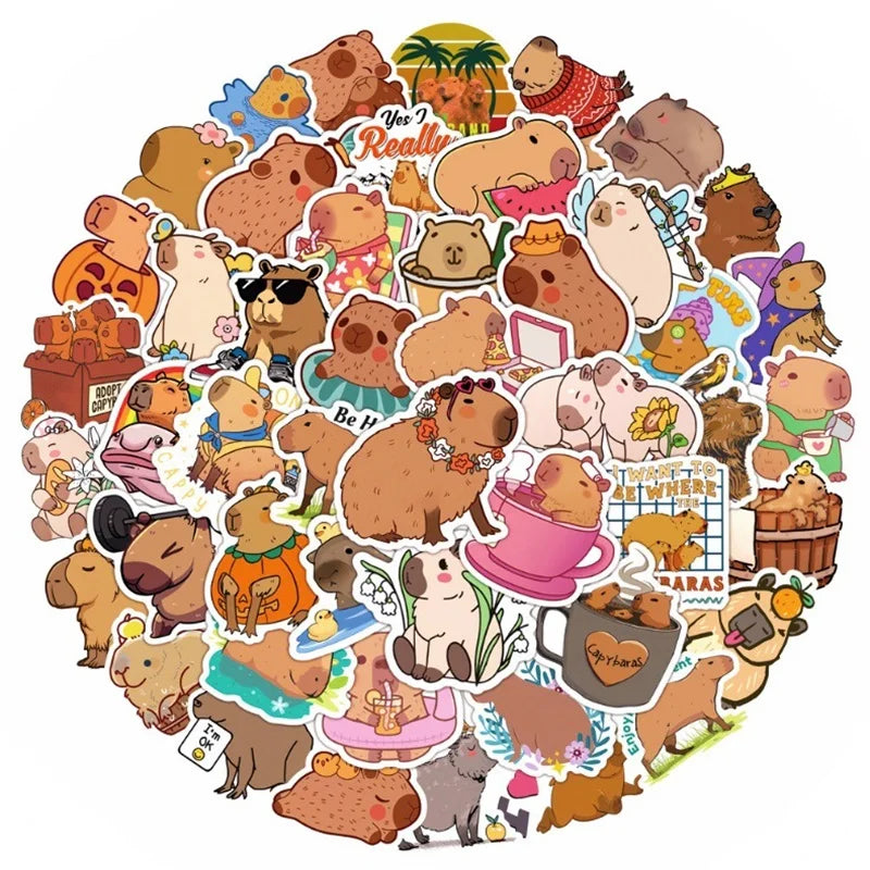 10/30/50PCS Cute Capybara PVC Sticker Aesthetic Children's Decoration Scrapbooking Sketchbook Korean Stationery School Supplies