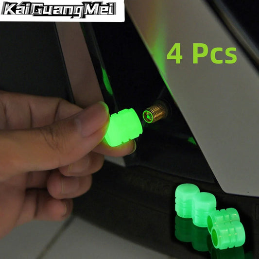 4PCS Luminous Car Tire Valve Cap Fluorescent Night Glowing Decor Waterproof Universal Valve Stem Caps Auto Exterior Accessoris
