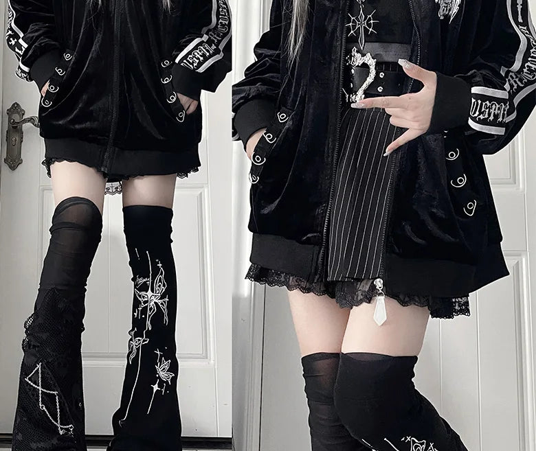 オリジナルサブカルチャーゴスベルベットプリントジッパージャケット秋の新しいストリートパンクスタイルダークルーズスポーツコート原宿カジュアルジャケット