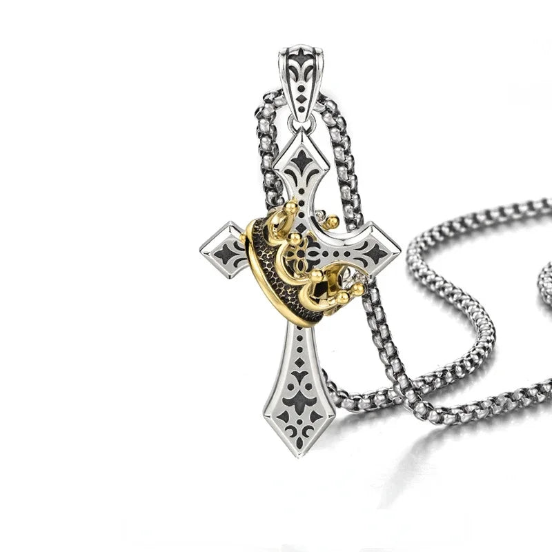 ファッションパンククラウンクロスネックレスメンズレトロヒップホップ銅カップルペンダントセーターチェーンジュエリーアクセサリーホリデーギフト