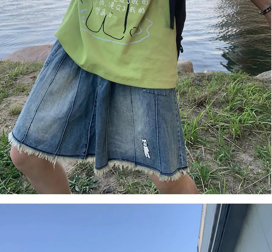 日本のサブカルチャー かわいい猫プリント 半袖Tシャツ レディース 夏 ヴィンテージ グリーン カジュアル ゆったり スウィートガール Y2K トップス