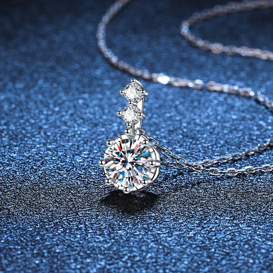 1ct 6.5mm D Color Moissanite Diamond Pendant Necklace 925 Sterling Sliver Neck Chain Necklaces with GRA Gift for Women