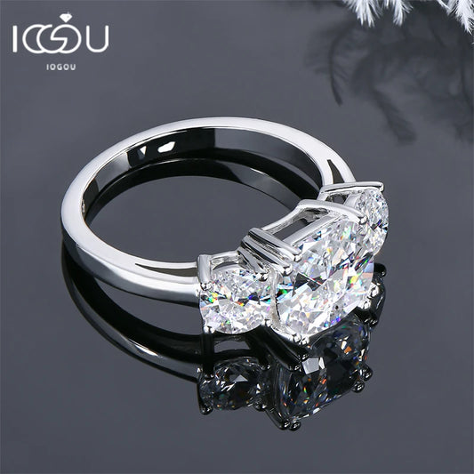 IOGOU Three Stone 3.5cttw D Moissanite Engagement Rings 925 Sterling Silver Finger Rings for Women High Quality Wedding Jewelry