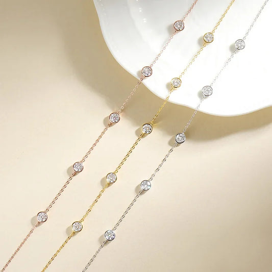 Smyoue Bubble Each 5mm All Moissnaite Necklaces for Women Luxury Female Neck Chain 100% Sterling Silver S925 Fine Jewelry GRA
