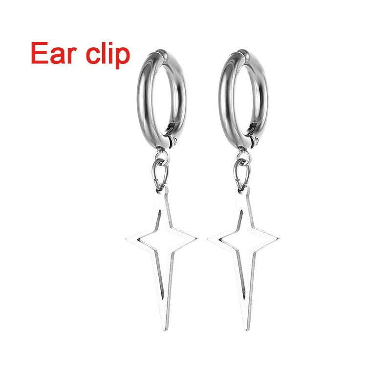 ゴシックステンレススチール中空クロスペンダントイヤークリップ/バックルイヤリング1組。レディース/メンズ用。トレンドのヒップホップパンクイヤリング。