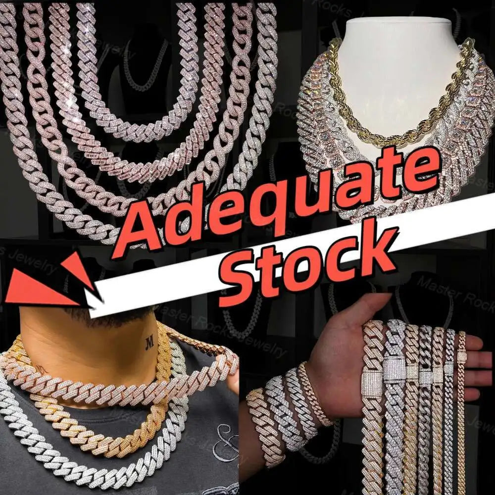 ヒップホップ キューバンチェーンネックレス メンズ レディース アイスアウト 18mm 4連 スクエア 925スターリングシルバー VVS モアッサナイト キューバンリンクチェーン