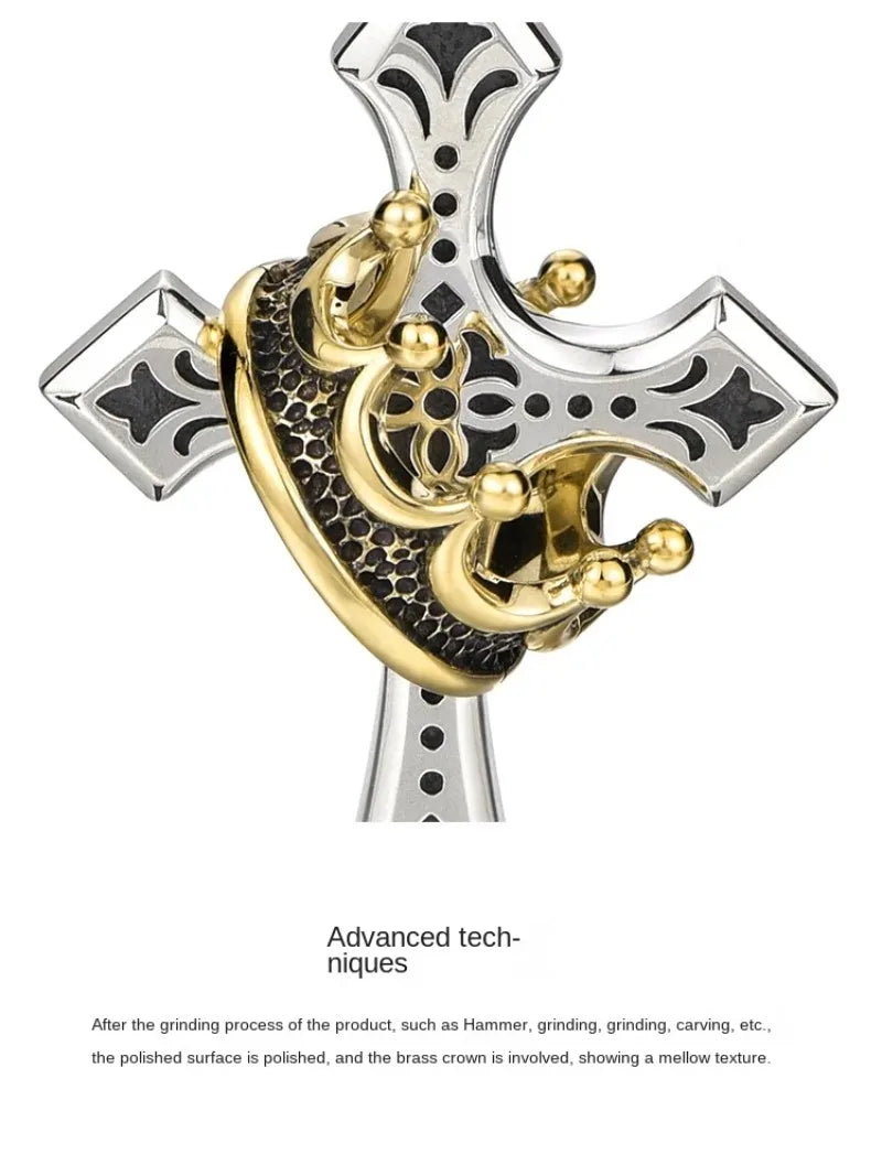 ファッションパンククラウンクロスネックレスメンズレトロヒップホップ銅カップルペンダントセーターチェーンジュエリーアクセサリーホリデーギフト