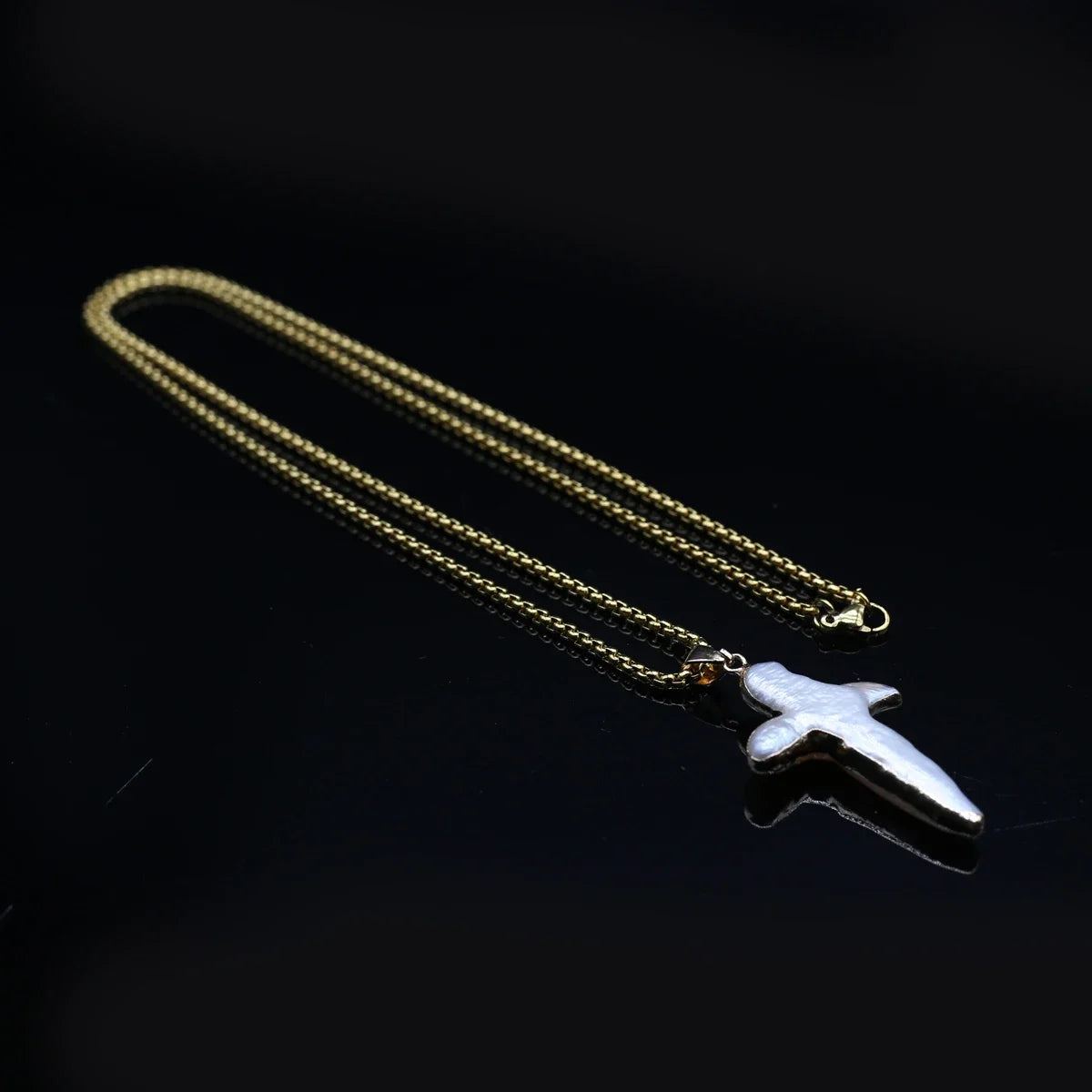 パールネックレス 天然淡水パール クロスシェイプネックレス レディース 女の子 誕生日 クリスマス ギフト チェーン 60cm