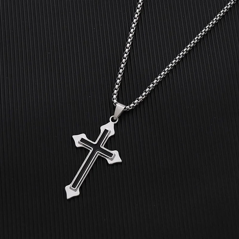 ファッションヴィンテージフレイムクロスペンダントネックレスレディースメンズロングチェーンパンクゴストレンディアクセサリーチョーカーゴシックジュエリー