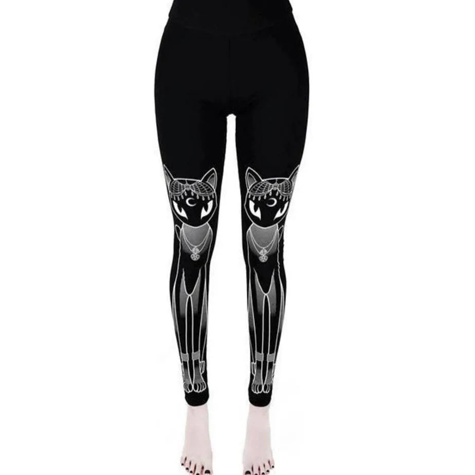[You're My Secret] Gothic Leggings For Women Ouija Workout Yoga Trousers Pants Dark Black Cat Skull Leggins Devil Satan Leggings